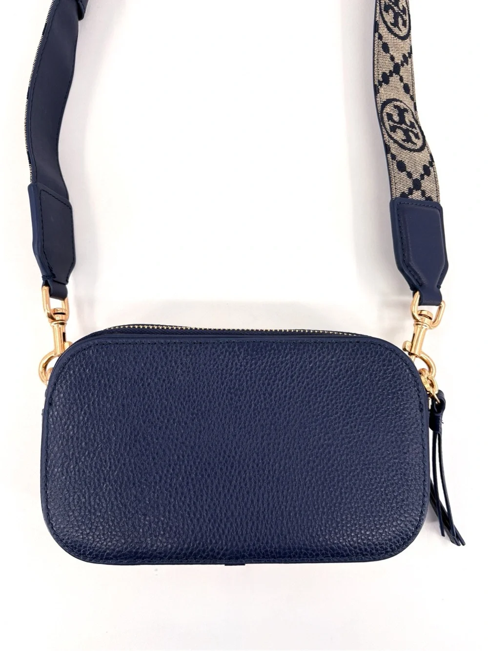 TORY BURCH Mini Miller Crossbody Bag Navy Blue Pebbled Leather
